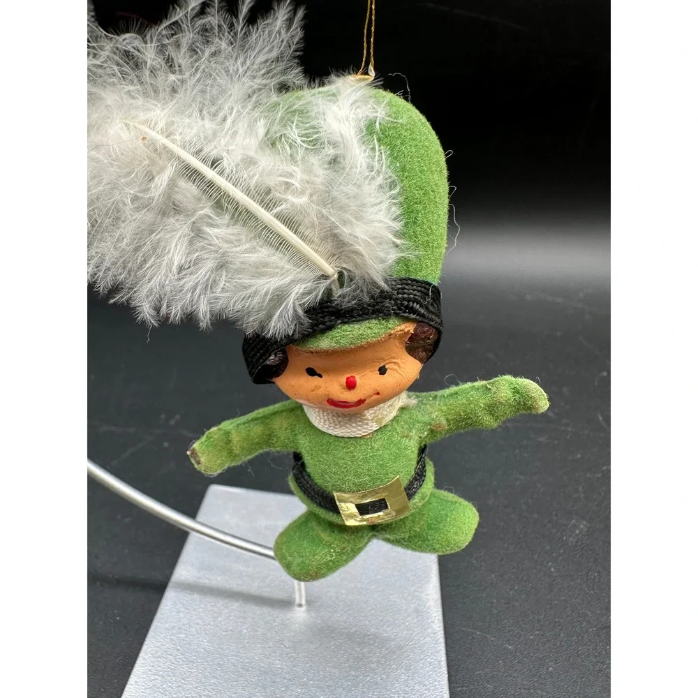 Vintage Circus Christmas‎ Ornament Flocked Green Suit Figure with Feather Hat